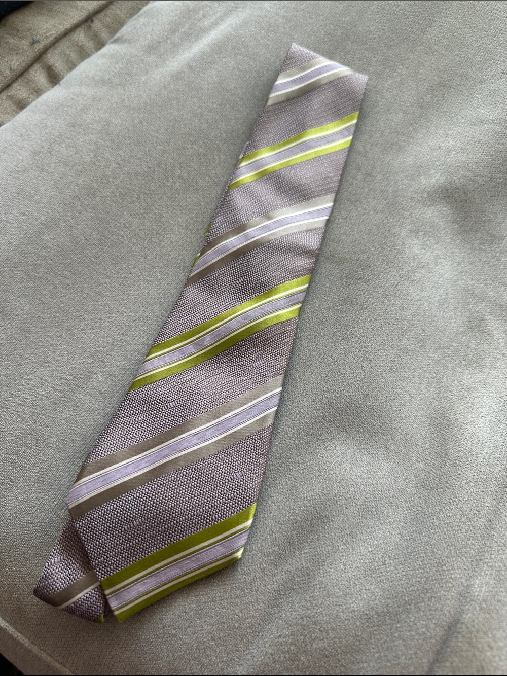 Etro Grey Tie with Lime and Lavender Stripes